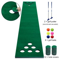 Golf Beer foam Game Set Green , Putting Mat with 2 Putters, 6  Balls,12  Hole Covers for Indoor&Outdoor for golfer gift